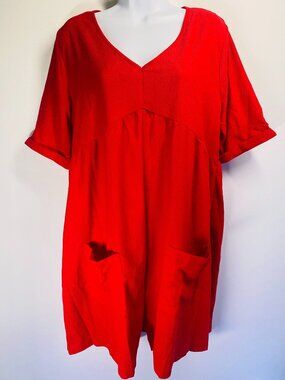 New XL Red V-Neck Textured Pocket Romper